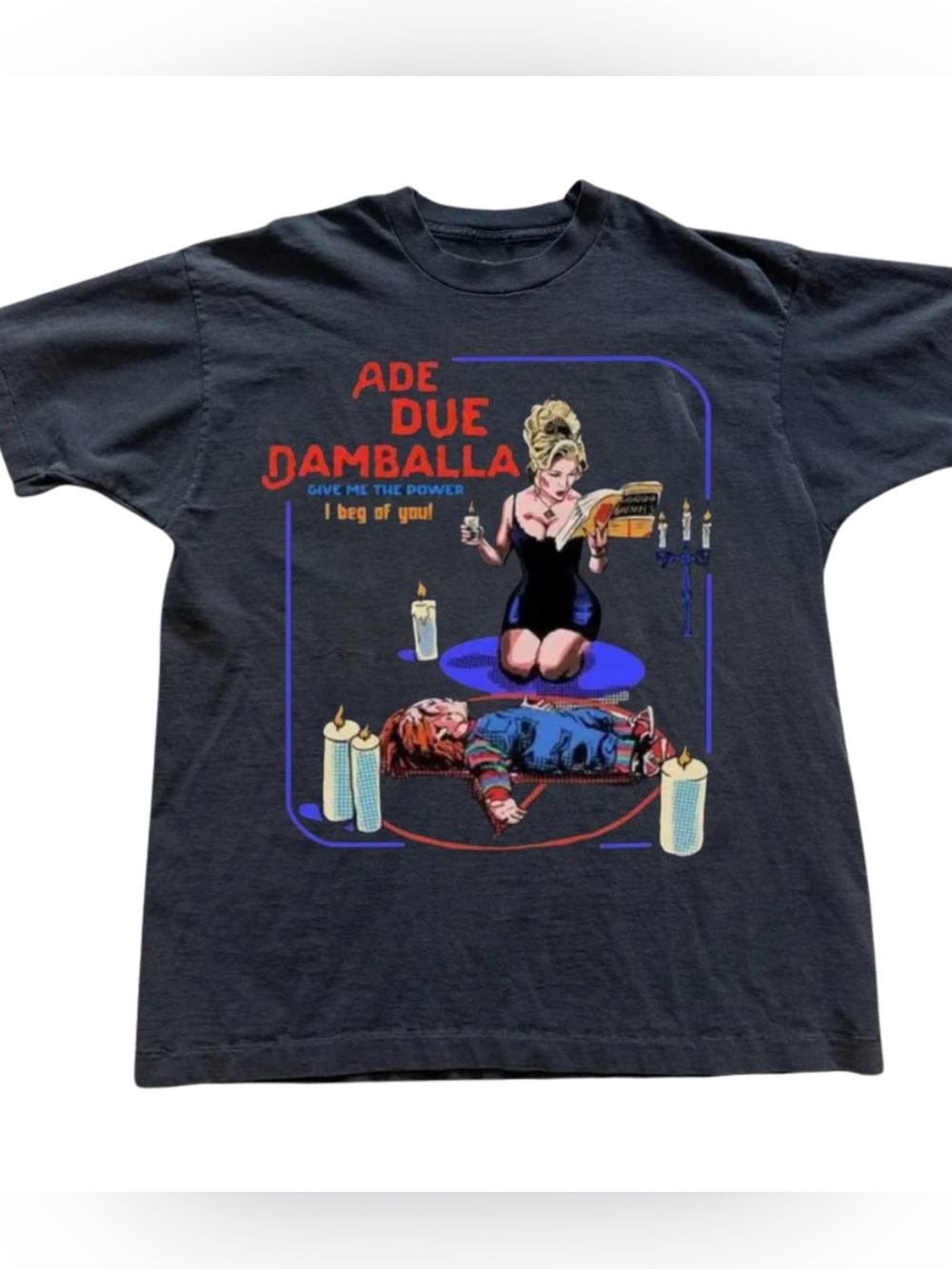 Gildan Black 'Ade Due Damballa' Ritual Graphic Tee, Retro Style